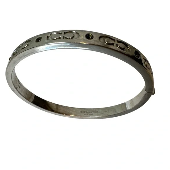 Coach Kissing C Hinged Silver with Green Crystals Bracelet - Picture 9 of 11